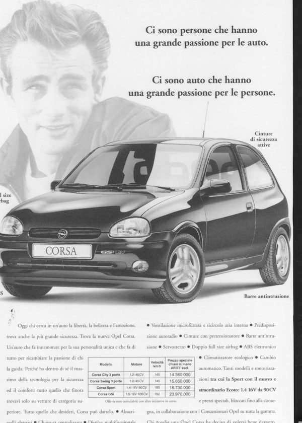 Una corsa (virtuale) oltre i limiti del possibile - image 1994-Opel-Corsa-B-B-James-Dean-600x840 on https://motori.net
